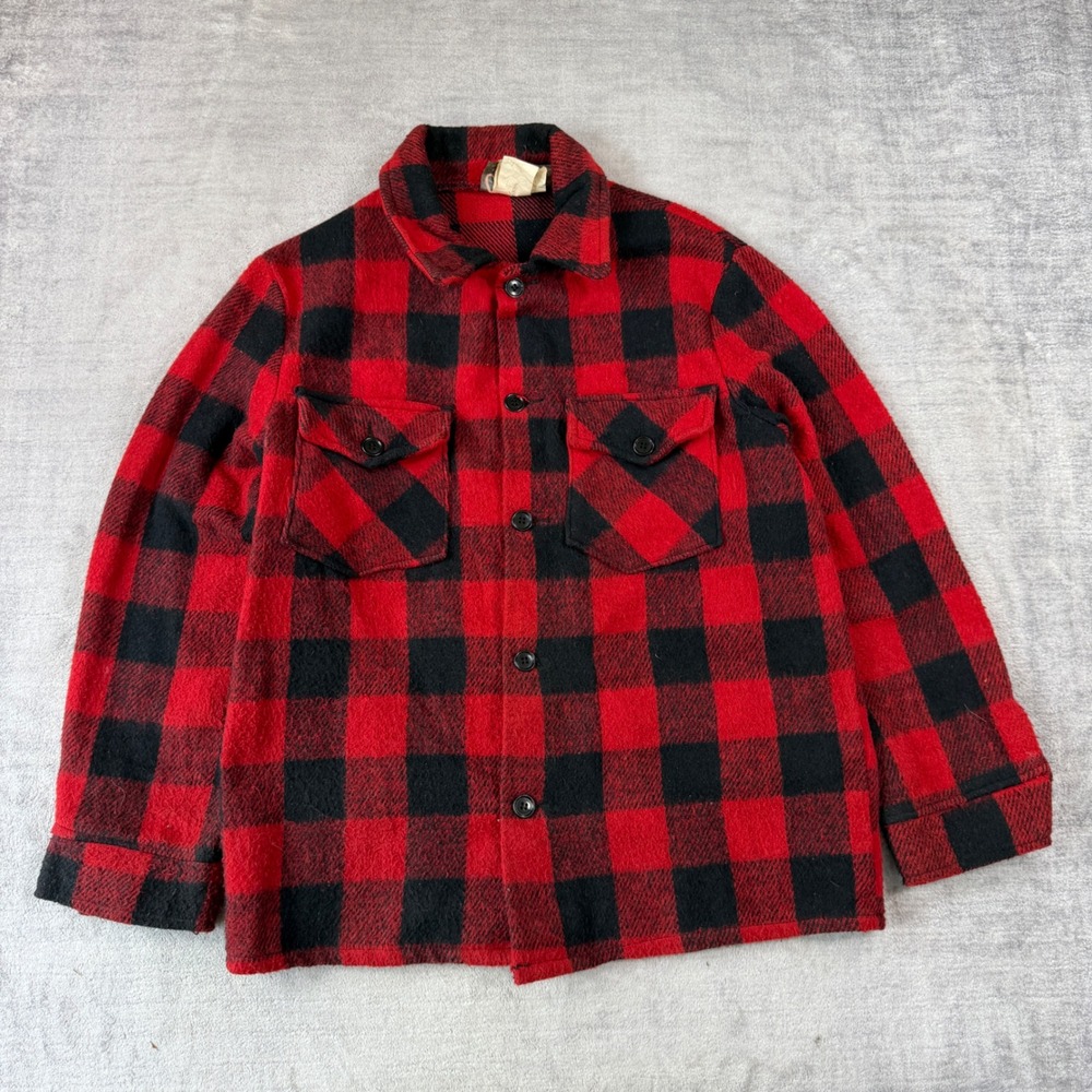 Carleton Jacket Mens Large Red Black Buffalo Plaid Vintage 80s Canada Shacket